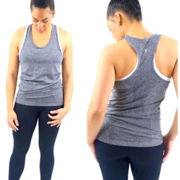 EUC BUNDLE OF 2 ZYIA FOG GRAY&BLUE COPPER CHARGED SEAMLESS RACERBACK ACTIVE TOPS - Picture 1 of 10